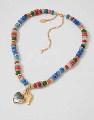 Aerie Chunky Beaded Charm Necklace - Blue