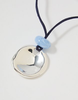 Aerie Suede Long Pendant Necklace - Silver