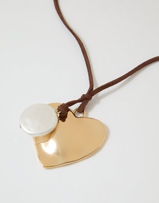 Aerie Suede Long Pendant Necklace - Gold