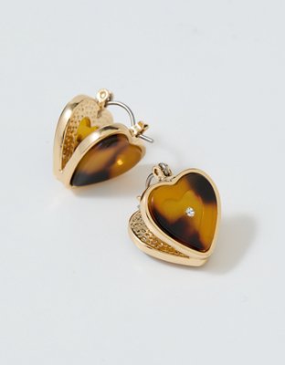 Aerie Resin Heart Huggie Earrings - Torte