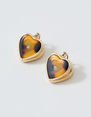 Aerie Resin Heart Huggie Earrings - Torte