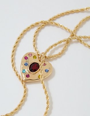 Aerie Rhinestone Heart Necklace - Gold