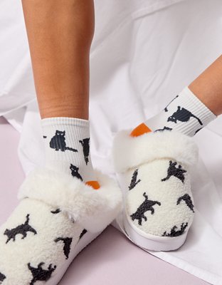 Aerie Embroidered Slippers - Black