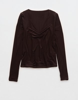SMOOTHEZ Long Sleeve Ruched Top - Deep Earth
