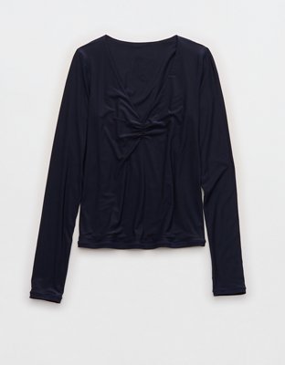 SMOOTHEZ Long Sleeve Ruched Top - Navy