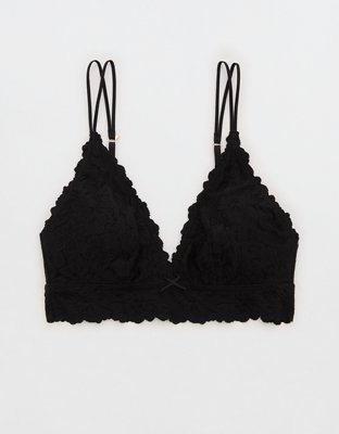 Show Off Rosey Lace Padded Plunge Bralette - True Black