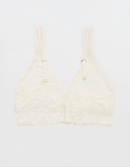 Show Off Rosey Lace Padded Plunge Bralette - Soft Muslin