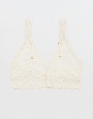Show Off Rosey Lace Padded Plunge Bralette - Soft Muslin