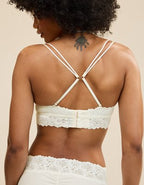 Show Off Rosey Lace Padded Plunge Bralette - Soft Muslin