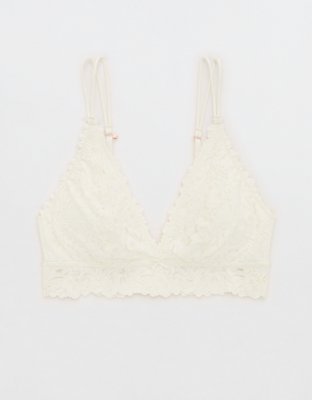 Show Off Rosey Lace Padded Plunge Bralette - Soft Muslin