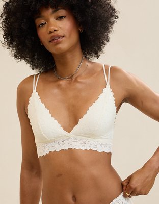 Show Off Rosey Lace Padded Plunge Bralette - Soft Muslin