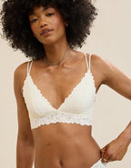 Show Off Rosey Lace Padded Plunge Bralette - Soft Muslin