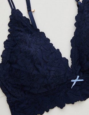 Show Off Rosey Lace Padded Plunge Bralette - Navy