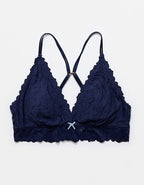 Show Off Rosey Lace Padded Plunge Bralette - Navy