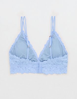 Show Off Rosey Lace Padded Plunge Bralette - Cloudy Blue