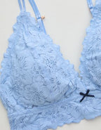 Show Off Rosey Lace Padded Plunge Bralette - Cloudy Blue