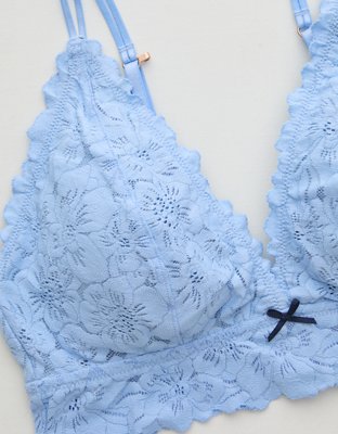 Show Off Rosey Lace Padded Plunge Bralette - Cloudy Blue