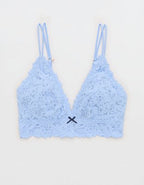 Show Off Rosey Lace Padded Plunge Bralette - Cloudy Blue