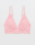 Show Off Rosey Lace Padded Plunge Bralette - Club Pink