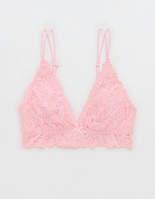 Show Off Rosey Lace Padded Plunge Bralette - Club Pink