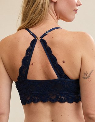 Show Off Chenille Lace Push Up Bralette - Navy