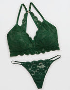 Show Off Chenille Lace Push Up Bralette - Rugged Green