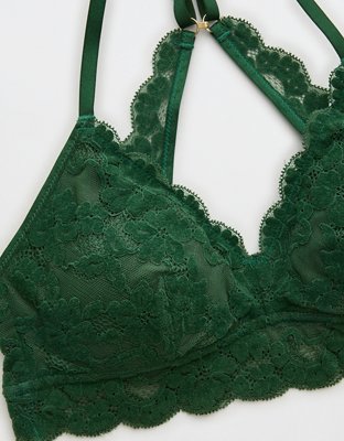 Show Off Chenille Lace Push Up Bralette - Rugged Green