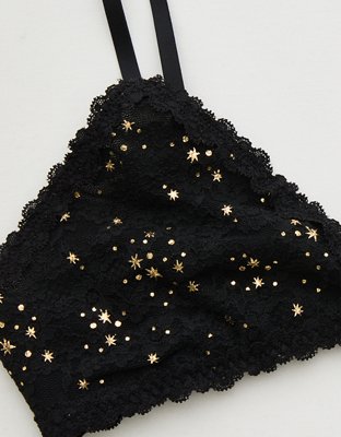 Show Off Vintage Lace Triangle Bralette - True Black