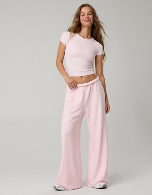 OFFLINE By Aerie OTT Fleece Super Wide Leg Pant - Pink Petal