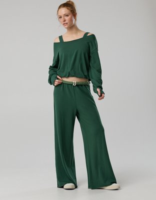 OFFLINE By Aerie OTT Fleece Super Wide Leg Pant - Rugged Green