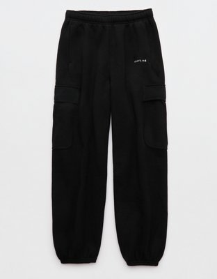 OFFLINE By Aerie Cloud Fleece Baggy Cargo Jogger - True Black