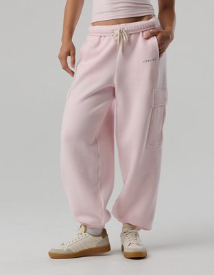 OFFLINE By Aerie Cloud Fleece Baggy Cargo Jogger - Pink Petal