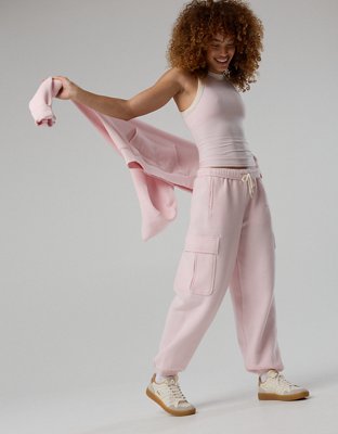 OFFLINE By Aerie Cloud Fleece Baggy Cargo Jogger - Pink Petal