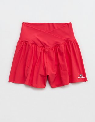 Georgia Bulldogs OFFLINE By Aerie Crossover Flowy Short. - Bright Red