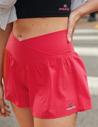 Georgia Bulldogs OFFLINE By Aerie Crossover Flowy Short. - Bright Red