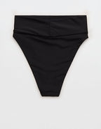 Aerie High Cut Cheeky Bikini Bottom - True Black