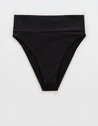 Aerie High Cut Cheeky Bikini Bottom - True Black