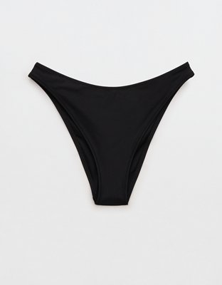 Aerie Mid Rise Cheeky Bikini Bottom - True Black