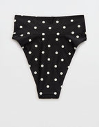 Aerie High Cut Ruched Cheeky Bikini Bottom - True Black