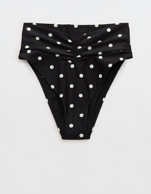 Aerie High Cut Ruched Cheeky Bikini Bottom - True Black
