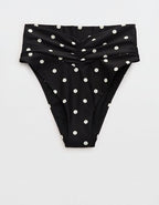 Aerie High Cut Ruched Cheeky Bikini Bottom - True Black