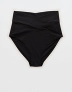 Aerie High Rise Full Coverage Crossover Bikini Bottom - True Black