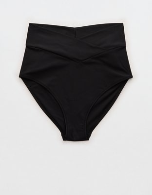 Aerie High Rise Full Coverage Crossover Bikini Bottom - True Black