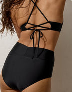 Aerie High Rise Full Coverage Crossover Bikini Bottom - True Black