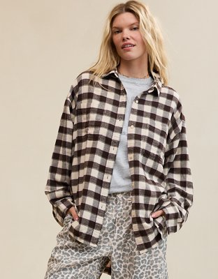 Aerie Anytime Fave Flannel Oversized Shirt - Cake Batter