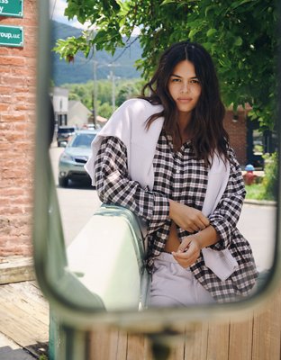 Aerie Anytime Fave Flannel Oversized Shirt - Deep Ruby