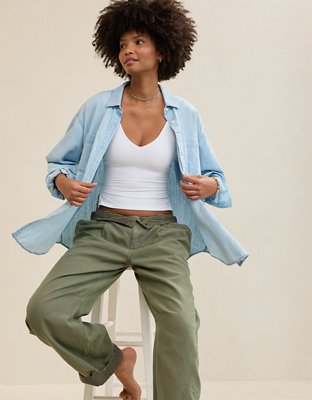 Aerie Anytime Fave Woven Shirt - Light Blue