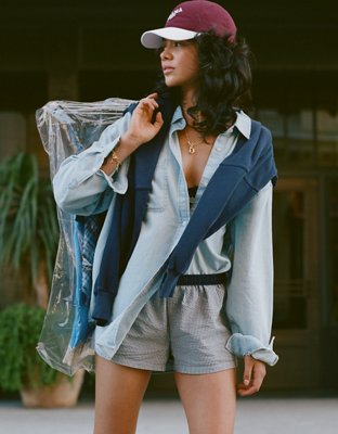 Aerie Anytime Fave Woven Shirt - Light Blue