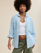 Aerie Anytime Fave Woven Shirt - Light Blue