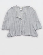OFFLINE By Aerie Wow! Waffle Cropped Henley Short Sleeve T-Shirt - Medium Heather Gray